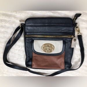 Emma Fox GUC Black, Brown, & Cream Leather Crossbody Bag